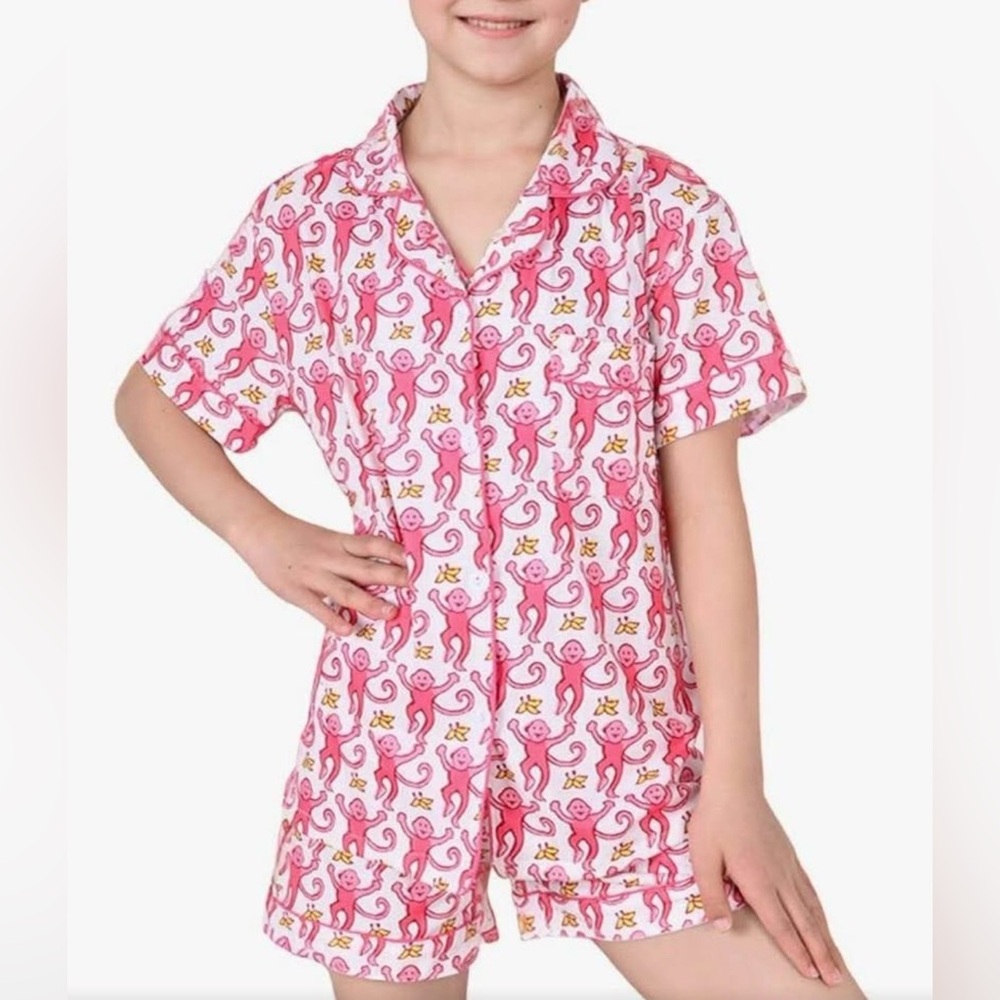 Silk Pink and White Monkey Pajama Set